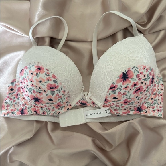 Laura Ashley Other - Laura Ashley Pink Floral Lace Trim Push-Up Bra
